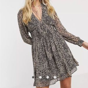 NWT All Saints Kiana Patch Long Sleeve Leopard Print Dress S $260